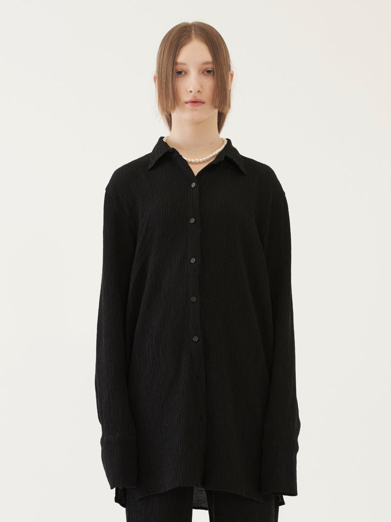 TMO BY 13MONTH（ティーエムオーバイサーティンマンス）OVERSIZED PLEATS SHIRTS (BLACK)