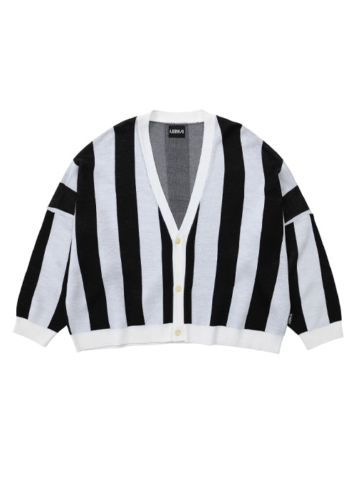 アジョバイアジョ(AJOBYAJO)    Stripe Oversized Cardigan [Black]