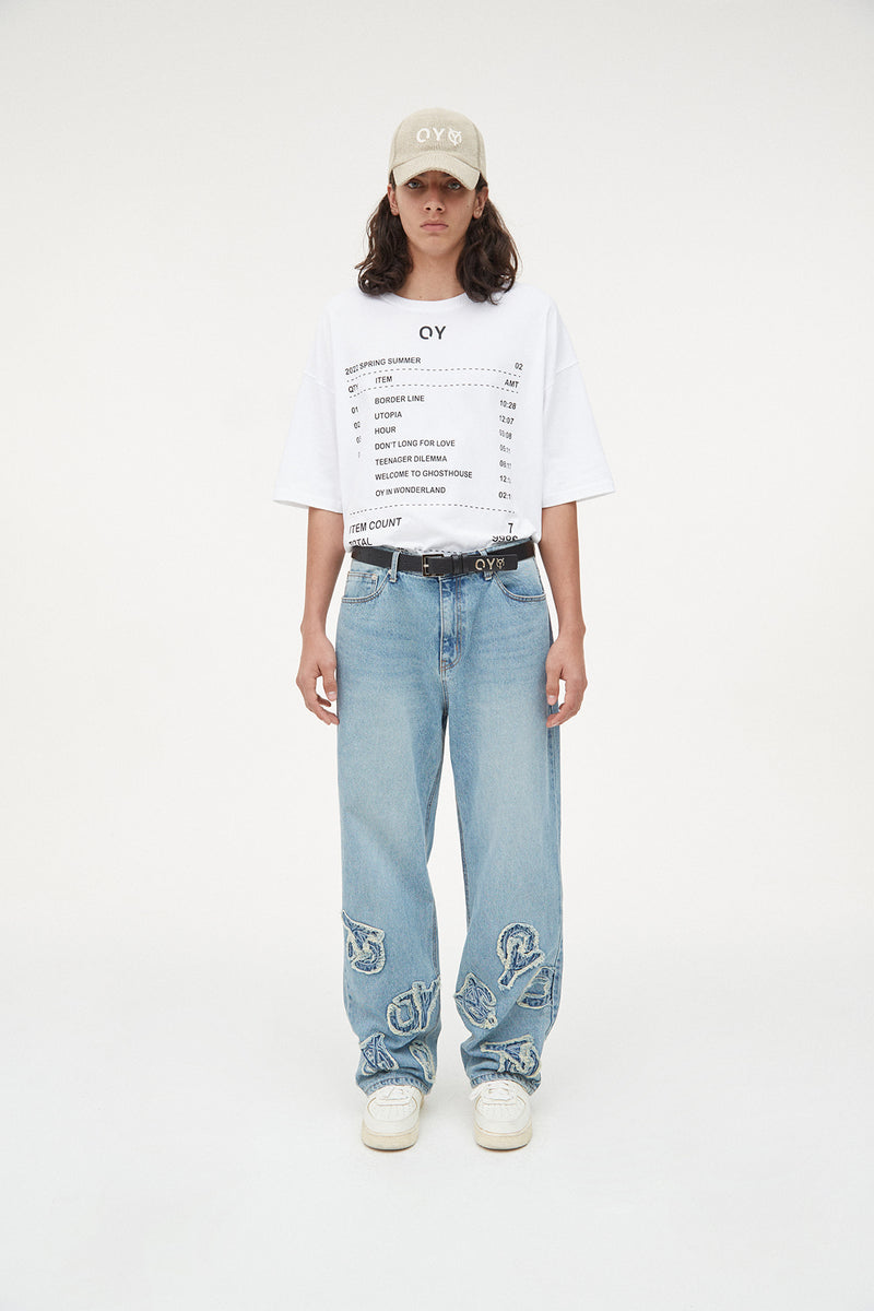 オーワイ(OY) PATCH LOGO WASHED PANTS-BLUE