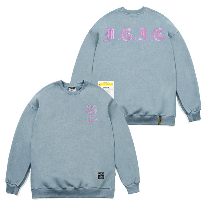 STIGMA(スティグマ)  GOTHIC FEEL GOOD OVERSIZED HEAVY SWEAT CREWNECK BLUE GREY