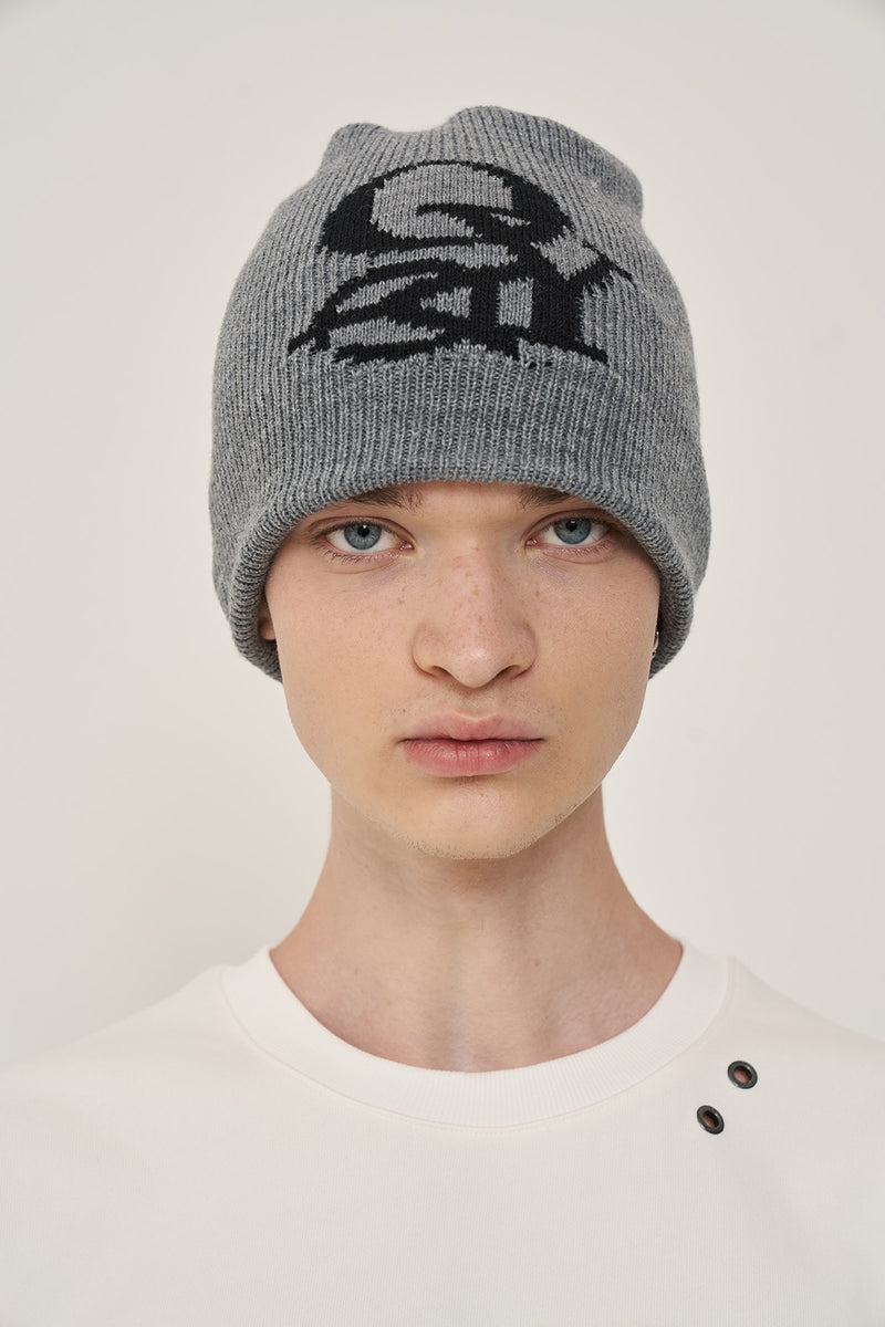 オーワイ(OY) OVERLAP LOGO BEANIE-GREY