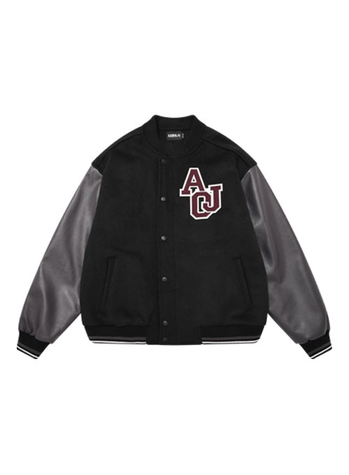 アジョバイアジョ(AJOBYAJO) Oversized Varsity Stadium Jacket [Black]