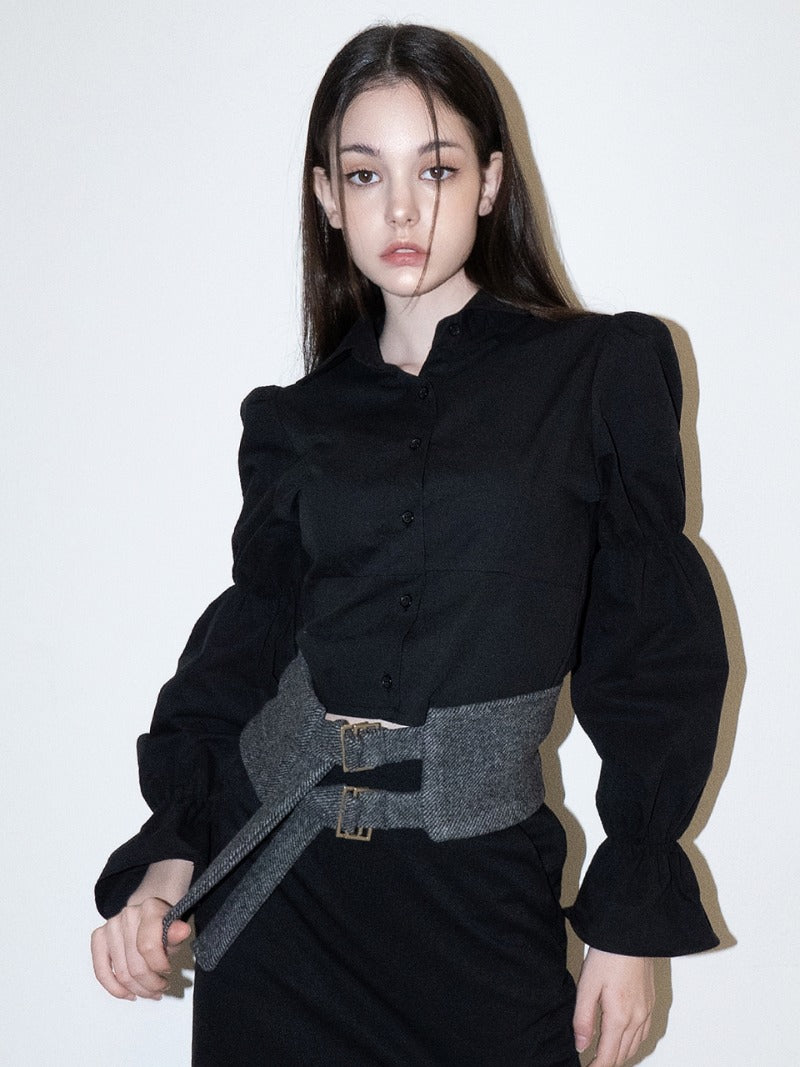 BABLETWO  (ビーエーブルトゥー)        Puff Corset Shirts (BLACK)