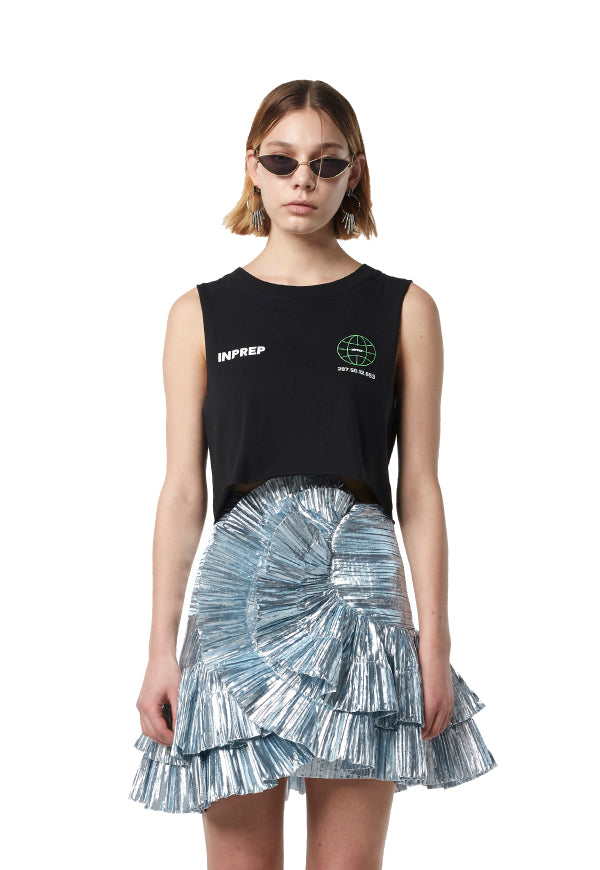 INPREP (インプレップ）GLOBE LOGO CROP SLEEVELESS (BLACK)