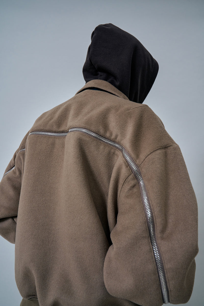 オーワイ(OY) BACK ZIPPER WOOL BOMBER JACKET-KHAKI BROWN
