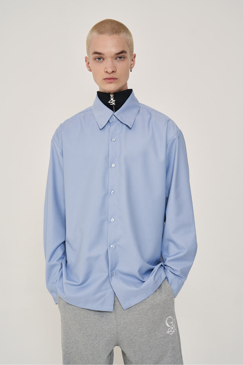 オーワイ(OY) ZIPPER POLA SHIRTS-BLUE
