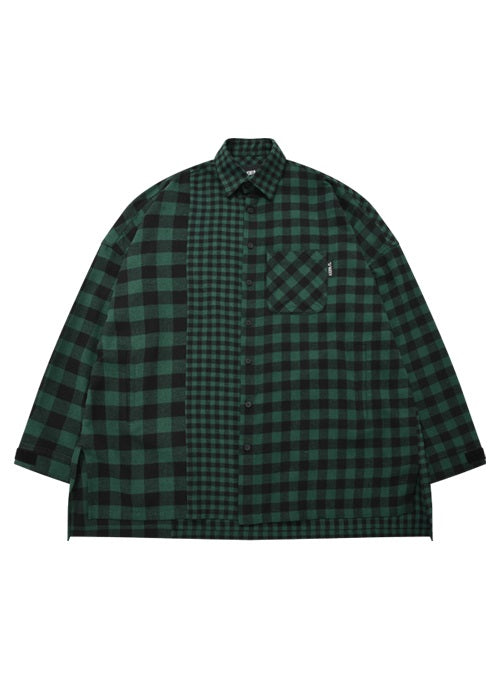 アジョバイアジョ(AJOBYAJO) Oversized Buffalo Check Mixed Shirt [Green]