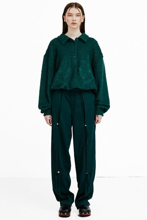 イーエスシースタジオ(ESC STUDIO) flower knit polo mtm(green)