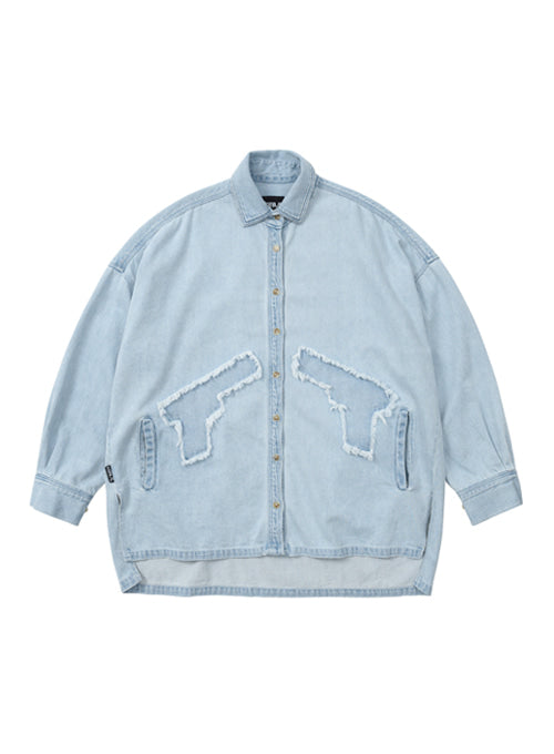 アジョバイアジョ(AJOBYAJO)       Gun Oversized Washed Denim Shirt [Sky Blue]