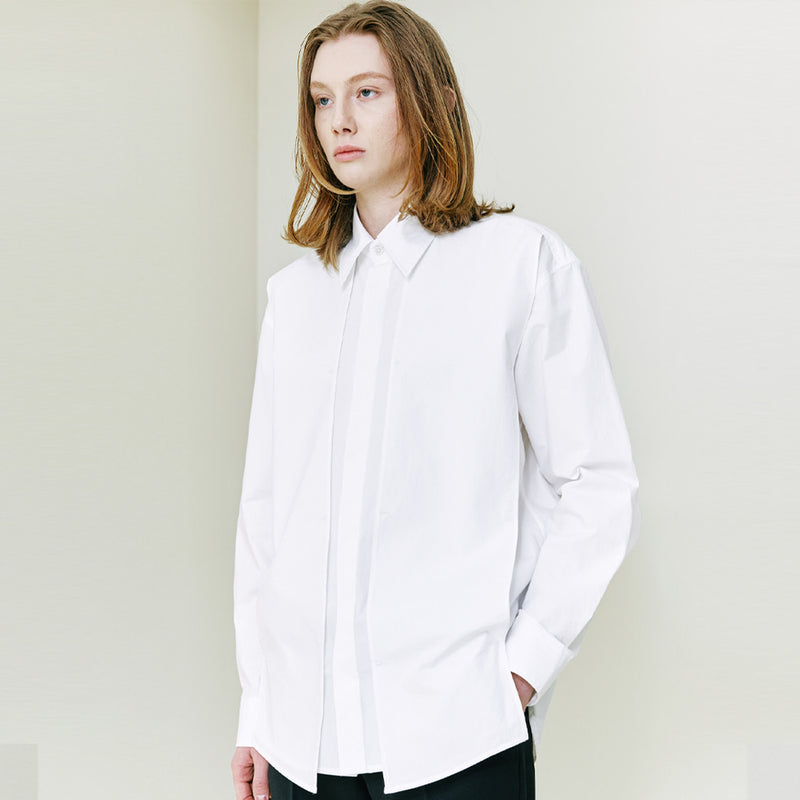 SSY(エスエスワイ) Front Layering Loose Fit Shirt white