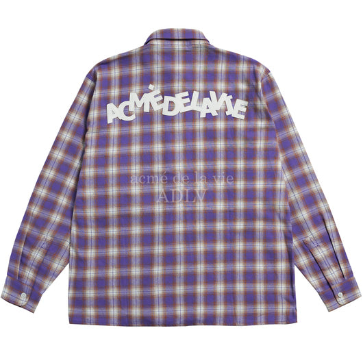 アクメドラビ(acme' de la vie) FULL LOGO LEATHER PATCH CHECKSHIRT PURPLE
