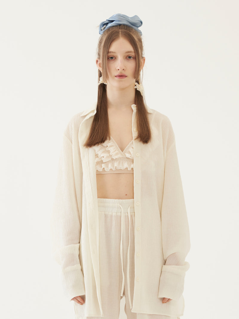 TMO BY 13MONTH（ティーエムオーバイサーティンマンス）OVERSIZED PLEATS SHIRTS (IVORY)