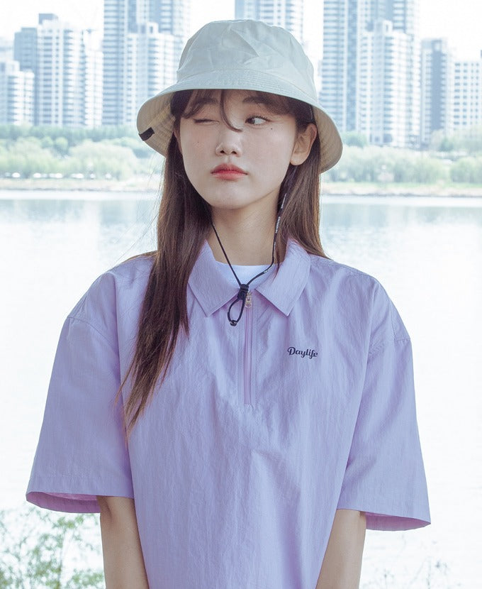 デイライフ(Daylife) Nylon Collar Zip-Up T-shirt (Purple)