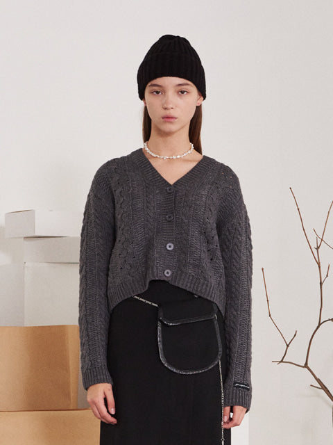 TMO BY 13MONTH（ティーエムオーバイサーティンマンス）TWISTED SHORT WOOL CARDIGAN (GRAY)