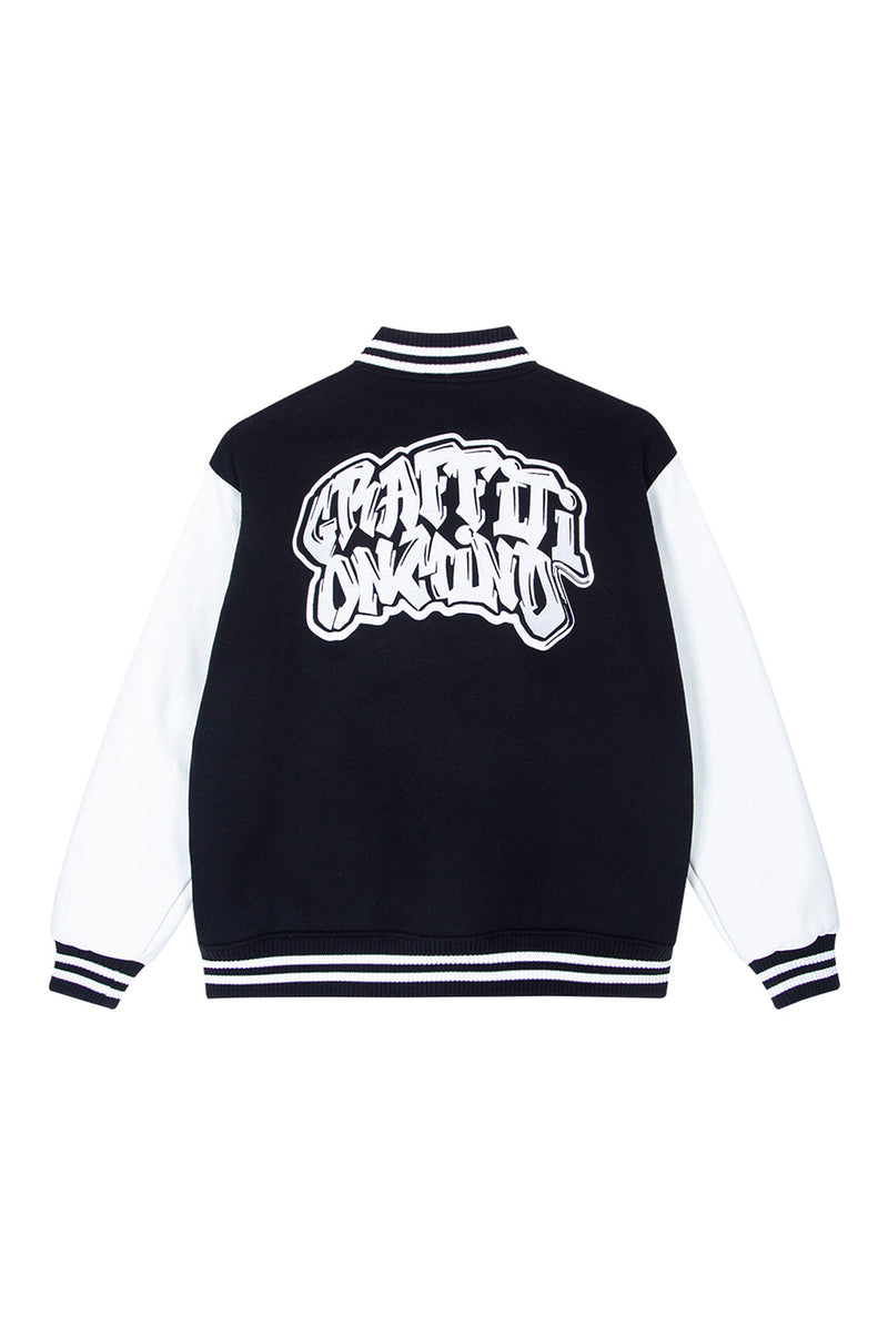 GRAFFITIONMIND(グラフィティオンマインド)          MULTI PATCHED MIXED LEATHER STADIUM JACKET