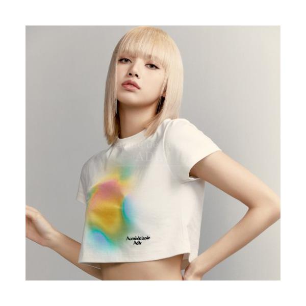 アクメドラビ(acme' de la vie)    RAINBOW GRADATION ARTWORK CROP TOP SHORT SLEEVE T-SHIRT CREAM