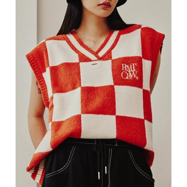 ROMANTIC CROWN(ロマンティック クラウン)    CHECKER BOARD TERRY VEST_ORANGE