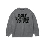 Oversized Slogan Wool Knit Sweater [MELANGE GREY]