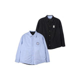 アクメドラビ(acme' de la vi)  A LOGO EMBLEM REVERSIBLE STRIPE PADDING SHIRT BLUE