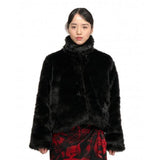 ruru (ルル)  HIGH-NECK STRAP FUR JACKET [BLACK]