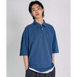 JEMUT (ジェモッ)  Cozy Pk Collar Short T-shirts navy YHST2487