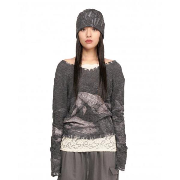 ruru (ルル)  FISH DAMAGE KNIT&CHOKER SET [CHARCOAL]