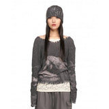 ruru (ルル)  FISH DAMAGE KNIT&CHOKER SET [CHARCOAL]