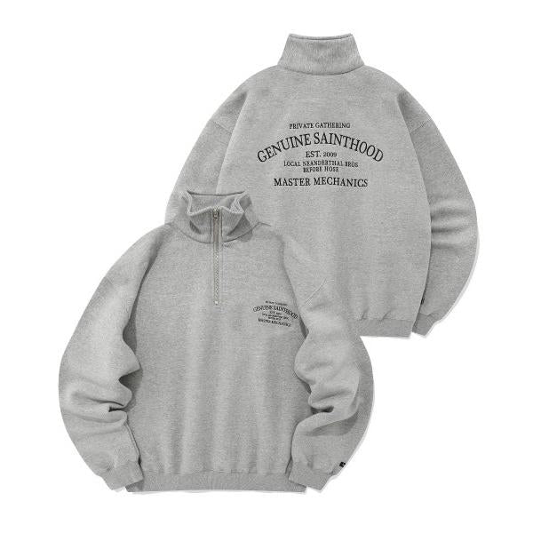 セイントペイン(SAINTPAIN)    SP SERIF G.S LOGO HALF ZIP-MELANGE GRAY