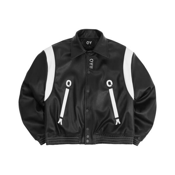 オーワイ(OY) 		METAL LOGO VEGAN LEATHER VARSITY JACKET-BLACK
