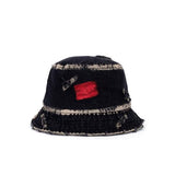 ブラックブロンド(BLACKBLOND) BBD Bleached Custom Smile Logo Denim Bucket Hat (Black)