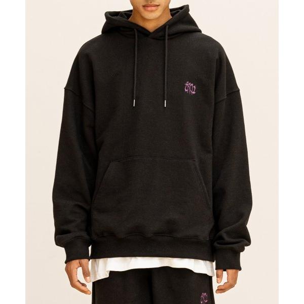マスノウン(MASSNOUN)     GRATING EMBLEM OVERSIZED HOODIE MFTHD008-BK