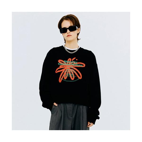 NCOVER（エンカバー） ROUND FLOWER LOGO CROP SWEATSHIRT-BLACK
