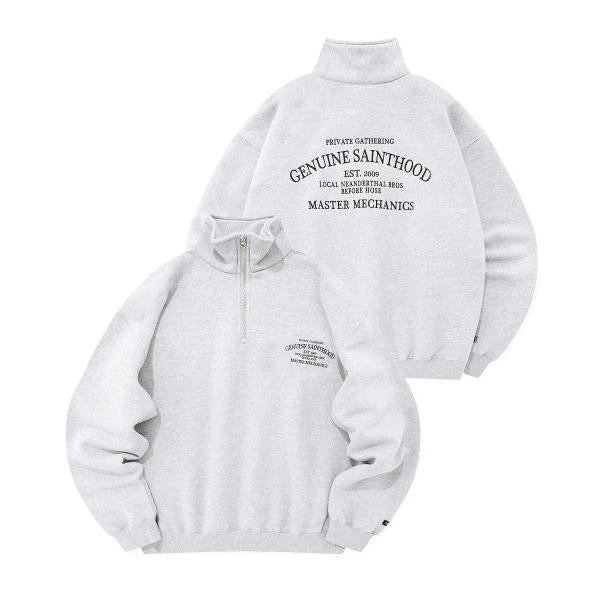 セイントペイン(SAINTPAIN)    SP SERIF G.S LOGO HALF ZIP-ASH MELANGE