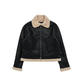 アクメドラビ(acme' de la vi) HIGH NECK VEGAN LEATHER MOUTON JACKET BLACK