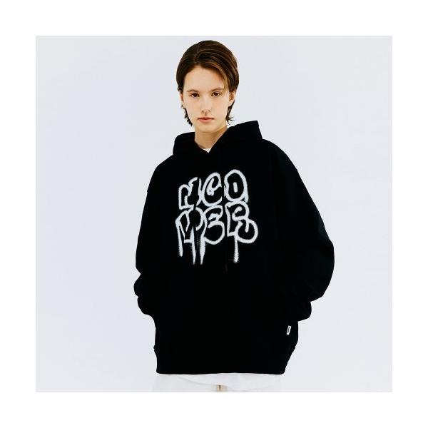 NCOVER（エンカバー） ROUND TYPO SPRAY HOODIE-BLACK