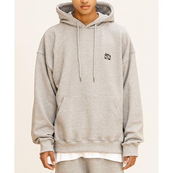 マスノウン(MASSNOUN)     GRATING EMBLEM OVERSIZED HOODIE MFTHD008-GY