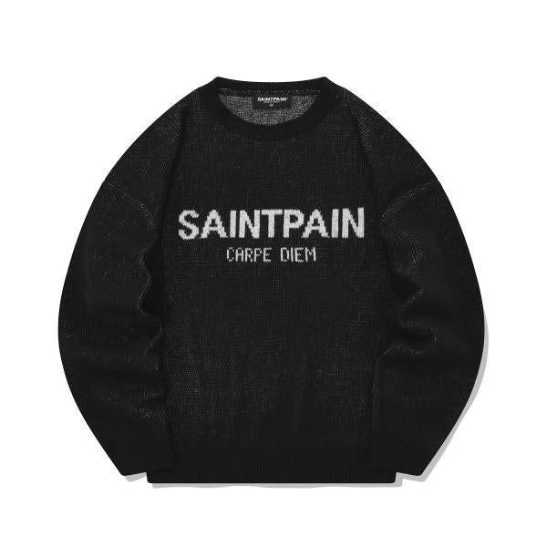 セイントペイン(SAINTPAIN)    SP SOFT JACQUARD LOGO KNIT-BLACK