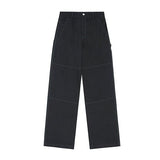 Odd Studio (オッドスタジオ)  Stitch Detail Semi-Wide Cotton Pants - black