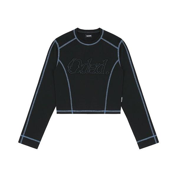 ODD STUDIO◆ODSD Cut-off Cover Stitch Semi-Crop T-shirt Odd Studio (オッドスタジオ) ODSD Cut-off Cover Stitch Semi