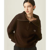 Odd Studio (オッドスタジオ) OS LOGO CROP KNIT HALF ZIP-UP - BROWN