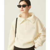 Odd Studio (オッドスタジオ) OS LOGO CROP KNIT HALF ZIP-UP - IVORY