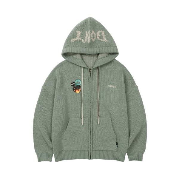 アジョバイアジョ(AJOBYAJO)             Oversized (19) Slogan Wool Knit Zip-Up Hoodie [MINT]