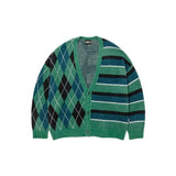 アジョバイアジョ(AJOBYAJO) Argyle Stripe Mixed Cardigan [GREEN]