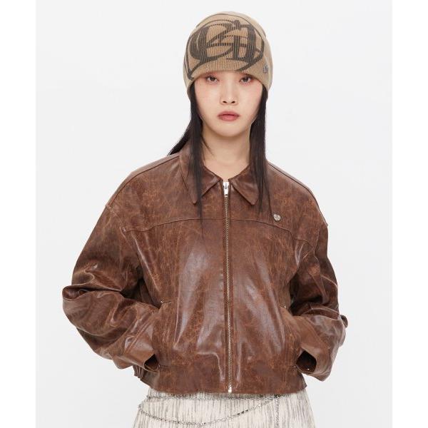 ☆人気☆【TARGETTO SEOUL】☆CRACK VEGAN LEATHER JACKE.T☆ TARGETTO(ターゲット) CRACK VEGAN LEATHER JACKET_BROWN