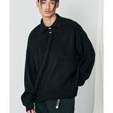SSY(エスエスワイ) stick button loose fit knit black