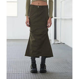 BACK SLIT MAXI SKIRT (KHAKI)