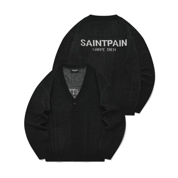 セイントペイン(SAINTPAIN)    SP SOFT JACQUARD LOGO KNIT CARDIGAN-BLACK