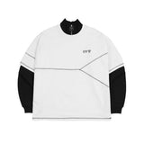 オーワイ(OY) 		LAYERED COVER STITCH ZIPPER POLA LONG SLEEVE-WHITE