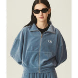 Odd Studio (オッドスタジオ) OS LOGO VELOUR CROP ZIP-UP - SKY BLUE