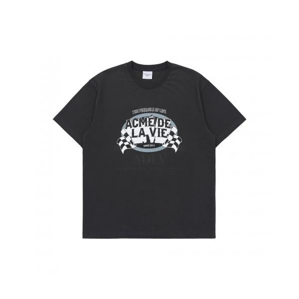 アクメドラビ(acme' de la vi)  RACING FLAG SHORT SLEEVE T-SHIRT CHARCOAL